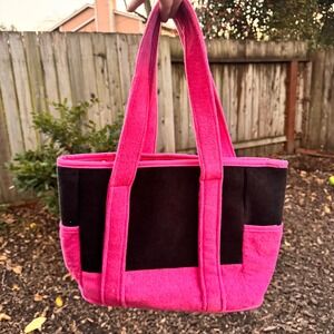 Quacker Factory Hot Pink Black Terry Cloth Tote Bag Polka Dot Lining